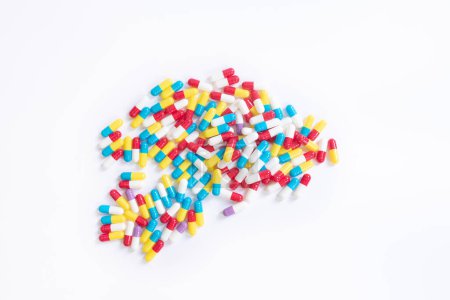 Photo for Colorful tablets and capsules on white background - Royalty Free Image