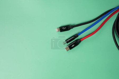 Photo for Close-up view of electric cables on green background - Royalty Free Image