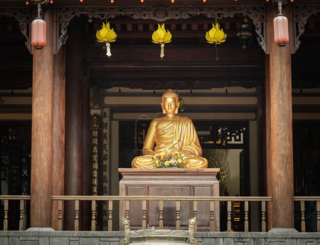 Long Son Buddhist pagoda. Golden Buddha statue. Nha Trang. Vietnam. Long Son Pagoda Nha Trang is known as the White Buddha Temple