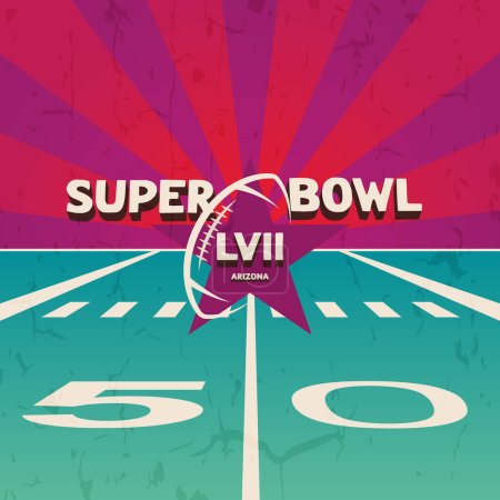Illustration for Super Bowl tournament february American football bowl tournament Football field in Arizona flag in retro style - Royalty Free Image