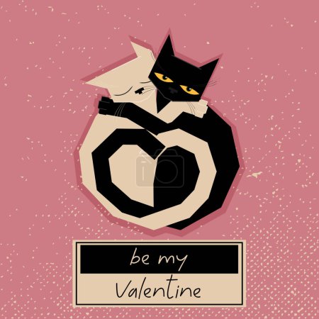 Illustration for Hugging cats creat a heart with their tails. St. Valentine's Day card. Be my Valentine card. Love message. Love celebration. - Royalty Free Image