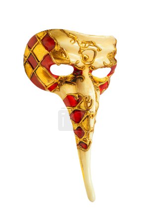 Téléchargez les photos : Masque vénitien carnaval avec un long nez isolé sur fond blanc. - en image libre de droit