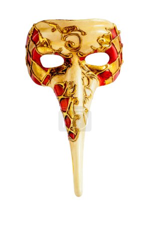 Téléchargez les photos : Masque vénitien carnaval avec un long nez isolé sur fond blanc. - en image libre de droit