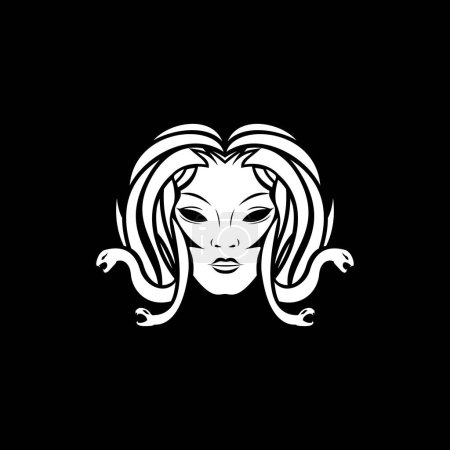 Téléchargez les illustrations : Ancienne silhouette d'illustration vectorielle de logo de forme de tête de Gorgone Medusa grec - en licence libre de droit
