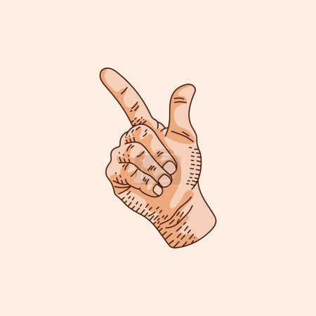 Illustration for 2 or Two number logo in a deaf-mute hand gesture number. Hand drawn vector illustration isolated on brown background. - Royalty Free Image