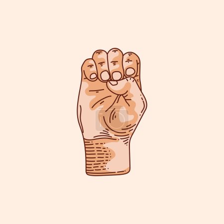 Illustration for E letter logo in a deaf-mute hand gesture alphabet. Hand drawn vector illustration isolated on brown background. - Royalty Free Image