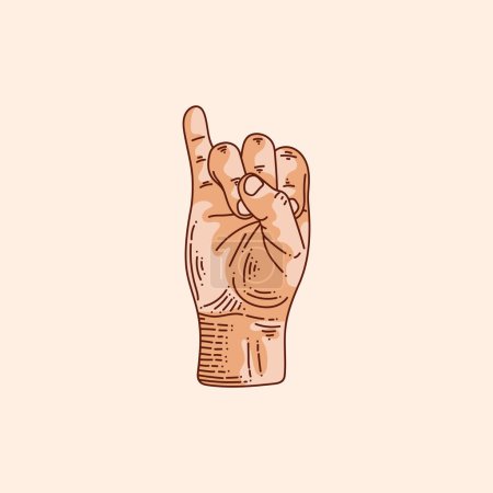 Illustration for I letter logo in a deaf-mute hand gesture alphabet. Hand drawn vector illustration isolated on brown background. - Royalty Free Image