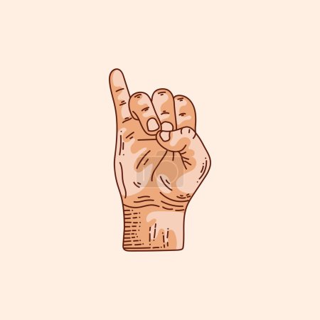 Illustration for J letter logo in a deaf-mute hand gesture alphabet. Hand drawn vector illustration isolated on brown background. - Royalty Free Image