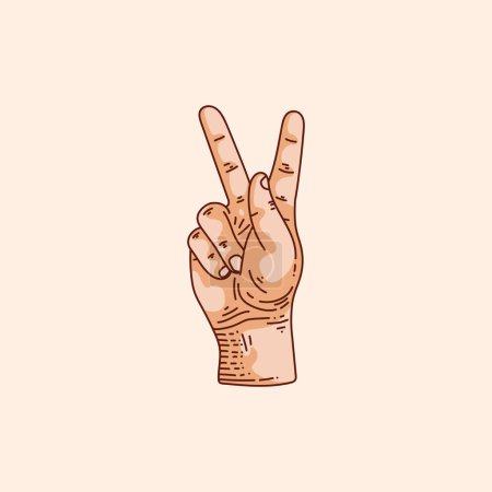 Illustration for K letter logo in a deaf-mute hand gesture alphabet. Hand drawn vector illustration isolated on brown background. - Royalty Free Image
