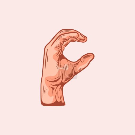 Illustration for C letter logo in a deaf-mute hand gesture alphabet. Hand drawn vector illustration - Royalty Free Image