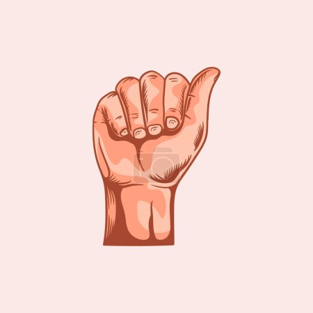Illustration for A letter logo in a deaf-mute hand gesture alphabet. Hand drawn vector illustration isolated on brown background. - Royalty Free Image
