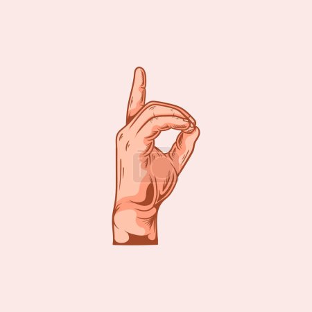 Illustration for D letter logo in a deaf-mute hand gesture alphabet. Hand drawn vector illustration - Royalty Free Image