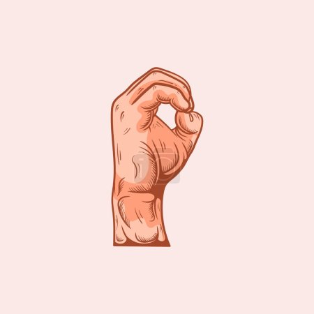 Illustration for O letter logo in a deaf-mute hand gesture alphabet. Hand drawn vector illustration - Royalty Free Image