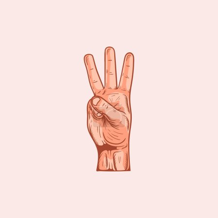 Illustration for W letter logo in a deaf-mute hand gesture alphabet. Hand drawn vector illustration - Royalty Free Image