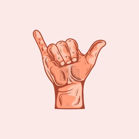 Illustration for Y letter logo in a deaf-mute hand gesture alphabet. Hand drawn vector illustration - Royalty Free Image