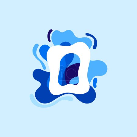 Illustration for Letter O pure water logo. Swirling overlapping shape with splashing drops. - Royalty Free Image