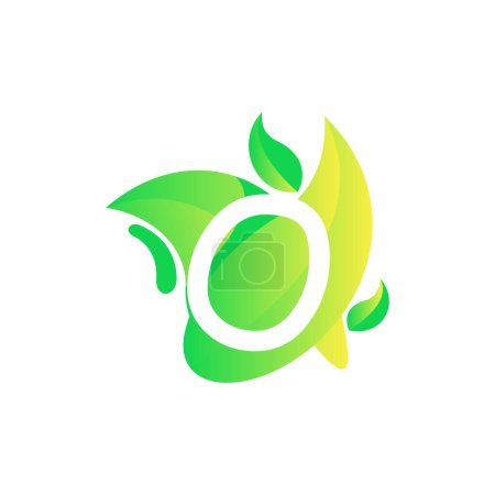 Illustration for Letter O with fresh leaf gradient logo design vector - Royalty Free Image