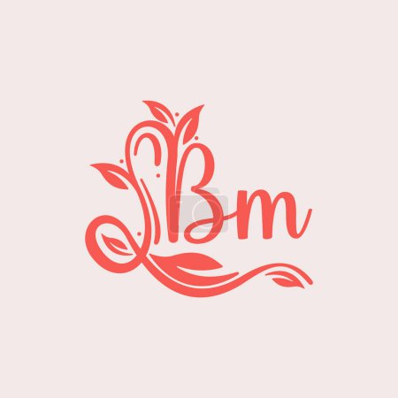Téléchargez les illustrations : Nature Lettre logo BM. Orange vecteur logo design botanique feuille florale avec lettre initiale icône logo pour les entreprises de la nature. - en licence libre de droit