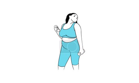 Ilustración de Una mujer está haciendo ejercicio con una mancuerna. Ilustración vectorial plana aislada sobre fondo blanco - Imagen libre de derechos