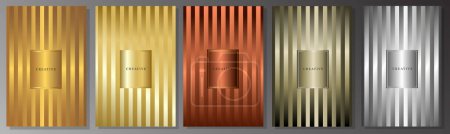 Luxury cover set. Striped pattern, metallic effect. Bronze, gold, copper, and dark beige and silver. Elegant brochures or backgrounds for invitations, business cards, prestigious presentations.