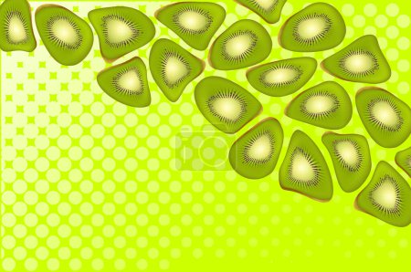 Téléchargez les illustrations : Fond kiwi coloré. Composition des fruits sur le fond pointillé. Formes déformées et déformées. Concept d'été, surréalisme et créativité. - en licence libre de droit