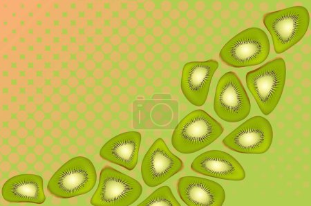 Téléchargez les illustrations : Fond kiwi coloré. Composition des fruits sur le fond pointillé. Formes déformées et déformées. Concept d'été, surréalisme et créativité. - en licence libre de droit