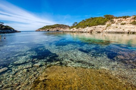 Téléchargez les photos : Baie de Cala Portinax avec belle eau de mer bleu azur - en image libre de droit