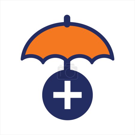 Téléchargez les illustrations : Icône parapluie bleu et orange assurance icône plate design - en licence libre de droit