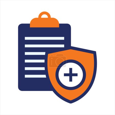 Ilustración de Plan de seguro y escudo icono azul y naranja seguro plano icono de diseño - Imagen libre de derechos
