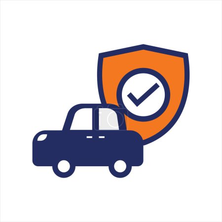 Téléchargez les illustrations : Icône du régime d'assurance automobile bleu et orange icône d'assurance design plat - en licence libre de droit