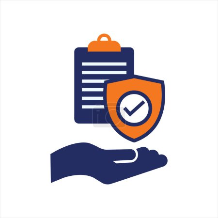 Illustration for Insurance plan and shield icon  blue and orange insurance flat icon design - Royalty Free Image