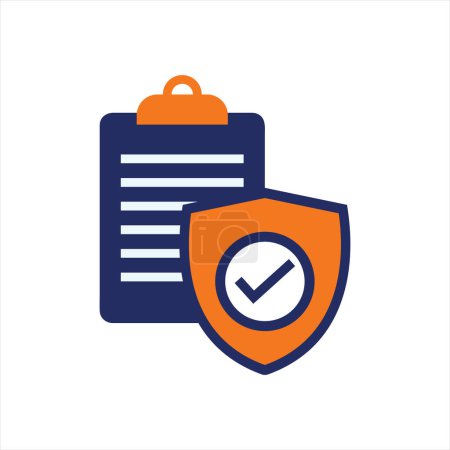 Téléchargez les illustrations : Plan d'assurance et icône de bouclier bleu et orange conception d'icône plate d'assurance - en licence libre de droit