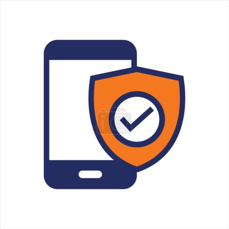 Ilustración de Plan de seguro y escudo icono en el teléfono comprar seguro en línea plano icono de diseño - Imagen libre de derechos
