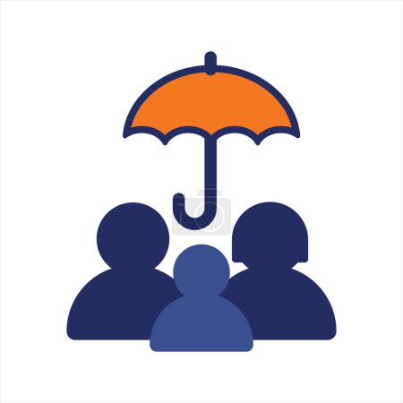 Ilustración de Plan de seguro familiar y de grupo con icono de escudo plano icono de diseño - Imagen libre de derechos
