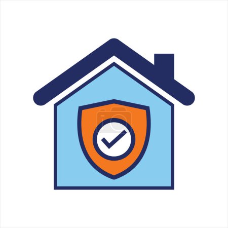 Illustration for House insurance plan and shield icon blue and orange insurance flat icon design - Royalty Free Image