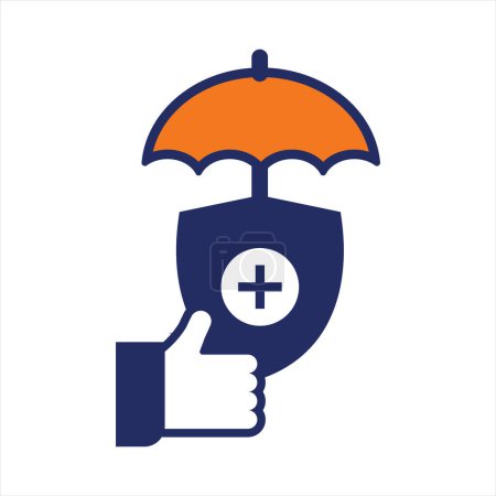 Ilustración de Paraguas icono azul y naranja seguro icono plano - Imagen libre de derechos
