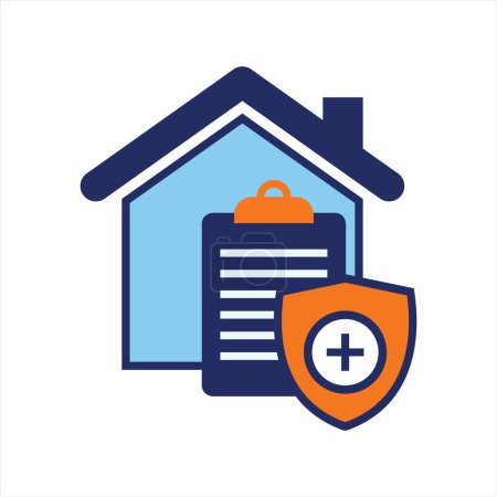 Ilustración de Plan de seguro de la casa y escudo icono azul y naranja seguro plano icono de diseño - Imagen libre de derechos