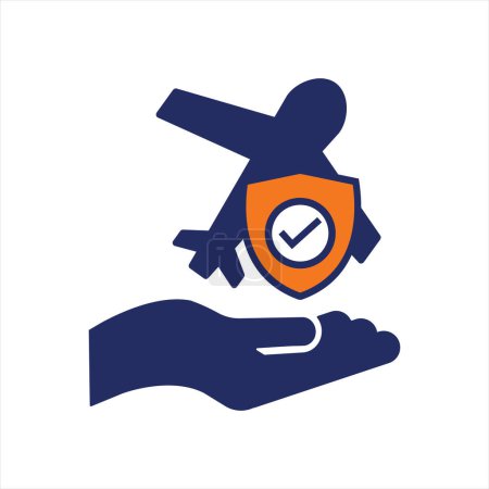 Téléchargez les illustrations : Icône de régime d'assurance voyage bleu et orange icône d'assurance design plat - en licence libre de droit