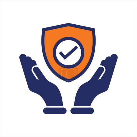 Téléchargez les illustrations : Icône de bouclier bleu et orange assurance icône plate design - en licence libre de droit