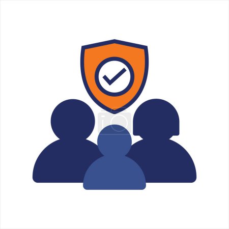 Illustration for Family and group insurance plan with shield icon  flat icon design - Royalty Free Image