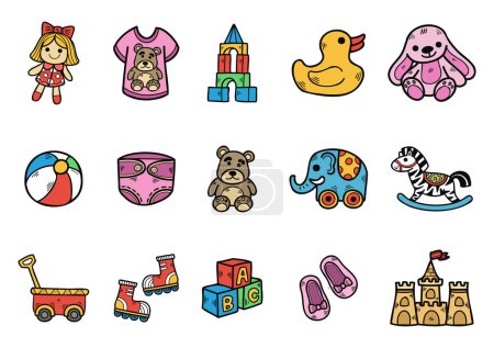 Illustration for Hand draw childhood toy collection vector - Royalty Free Image