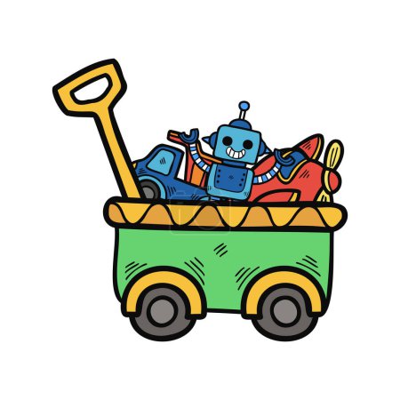 Téléchargez les illustrations : Isoler les jouets d'illustration dans le chariot - en licence libre de droit