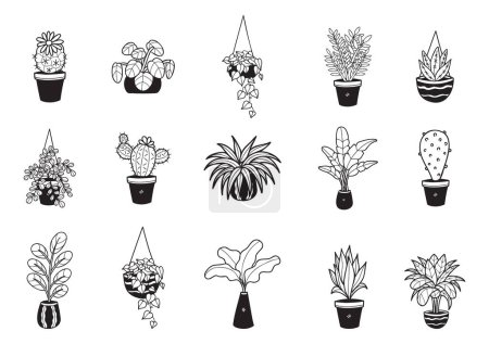 Téléchargez les illustrations : Vert organique éléments plantes d'intérieur collection - en licence libre de droit