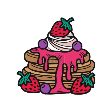 Téléchargez les illustrations : Isoler le vecteur de crêpes aux fraises de boulangerie - en licence libre de droit