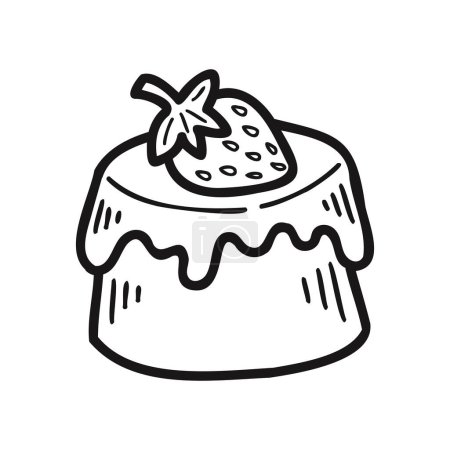 Téléchargez les illustrations : Isoler le pudding aux fraises de boulangerie noir et blanc - en licence libre de droit