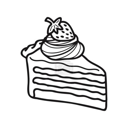 Téléchargez les illustrations : Isoler le gâteau aux fraises noir et blanc de boulangerie - en licence libre de droit