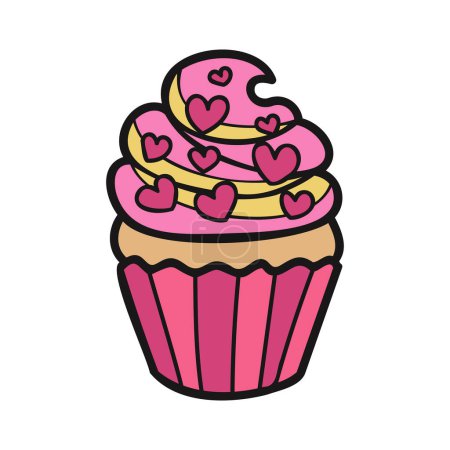 Téléchargez les illustrations : Isoler le cupcak aux fraises de boulangerie - en licence libre de droit