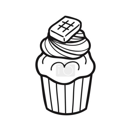 Téléchargez les illustrations : Isoler cupcak chocolat boulangerie noir et blanc - en licence libre de droit