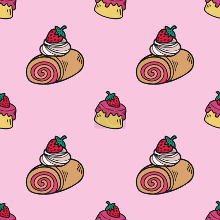 Illustration for Pink elements strawberry dessert seamless pattern - Royalty Free Image