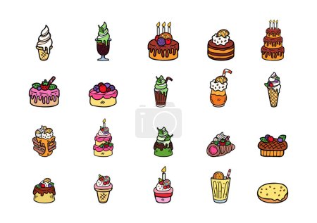 Téléchargez les illustrations : Desserts crus mignons ensemble de boulangerie - en licence libre de droit